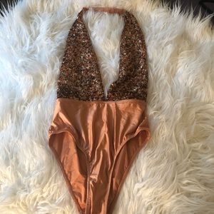 Backless sequined body suit